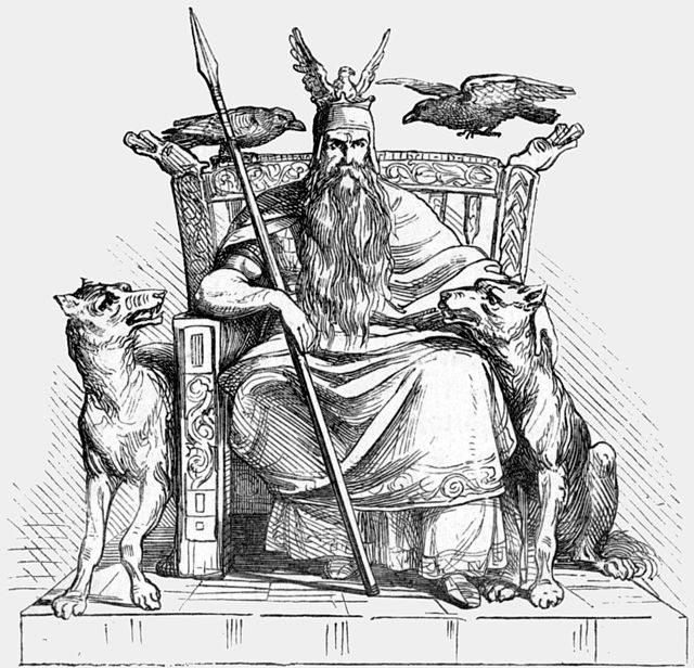Odin sur son trône, illustration tirée du manuel de mythologie d'Alexander Murray publié en 1865